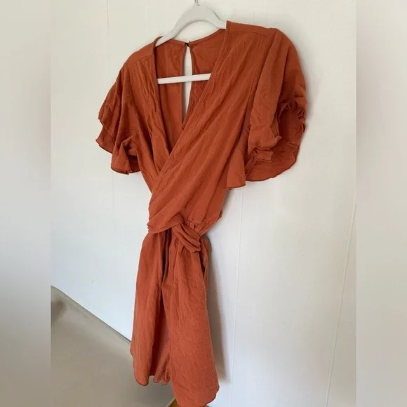 SHEIN Women’s 100% cotton Linen Feel Tie Orange Romper in Size L - Picture 2 of 4